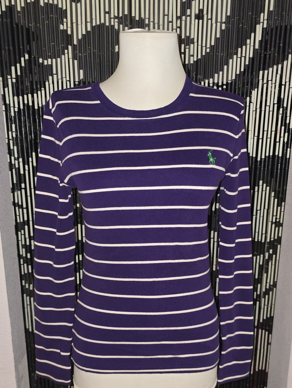 Ralph Lauren Purple and White Striped Long Sleeve Crewneck